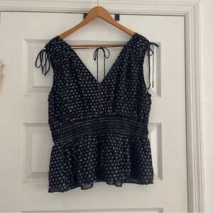 Parker Shimmer Navy Smocked Sleeveless Top size Large